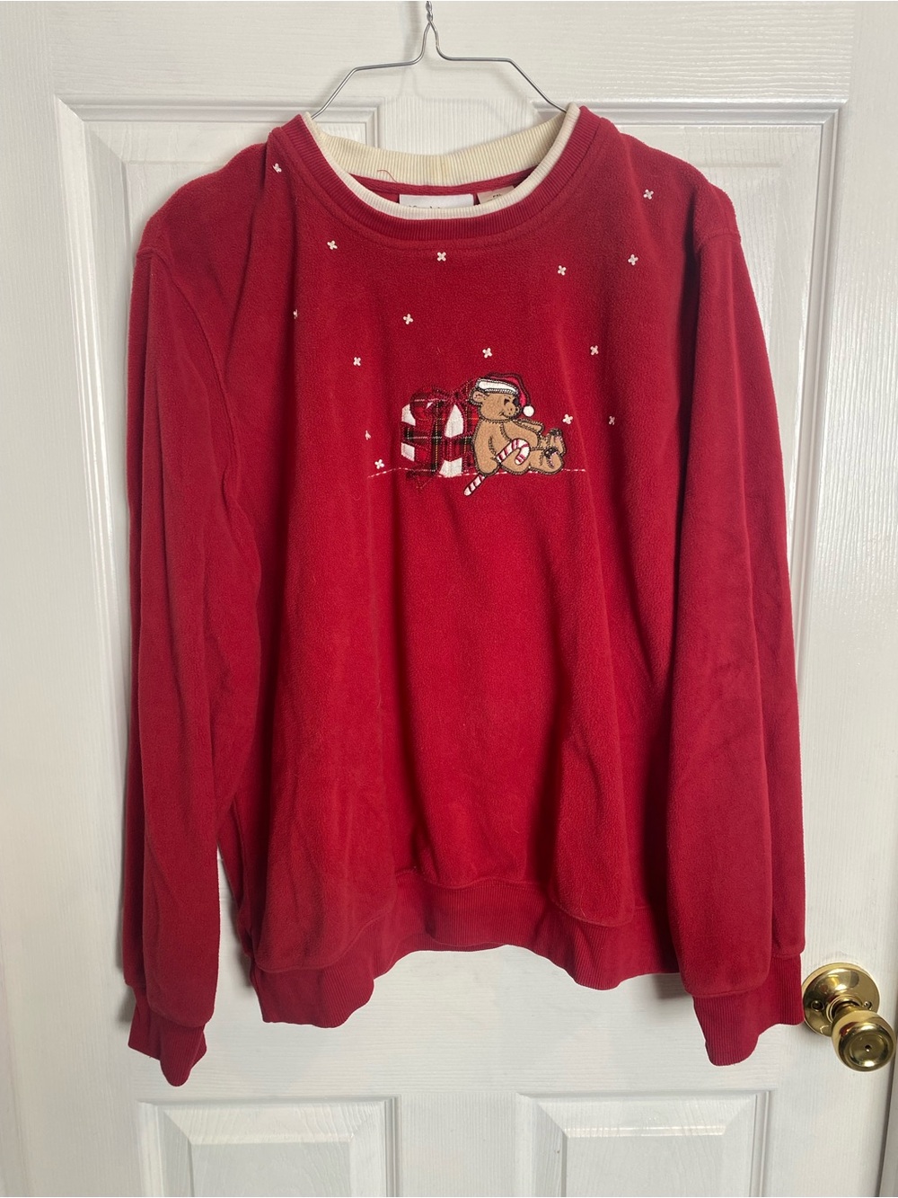 Alfred Dunner Red Crewneck Sweater with Teddy Bear Gift Motif